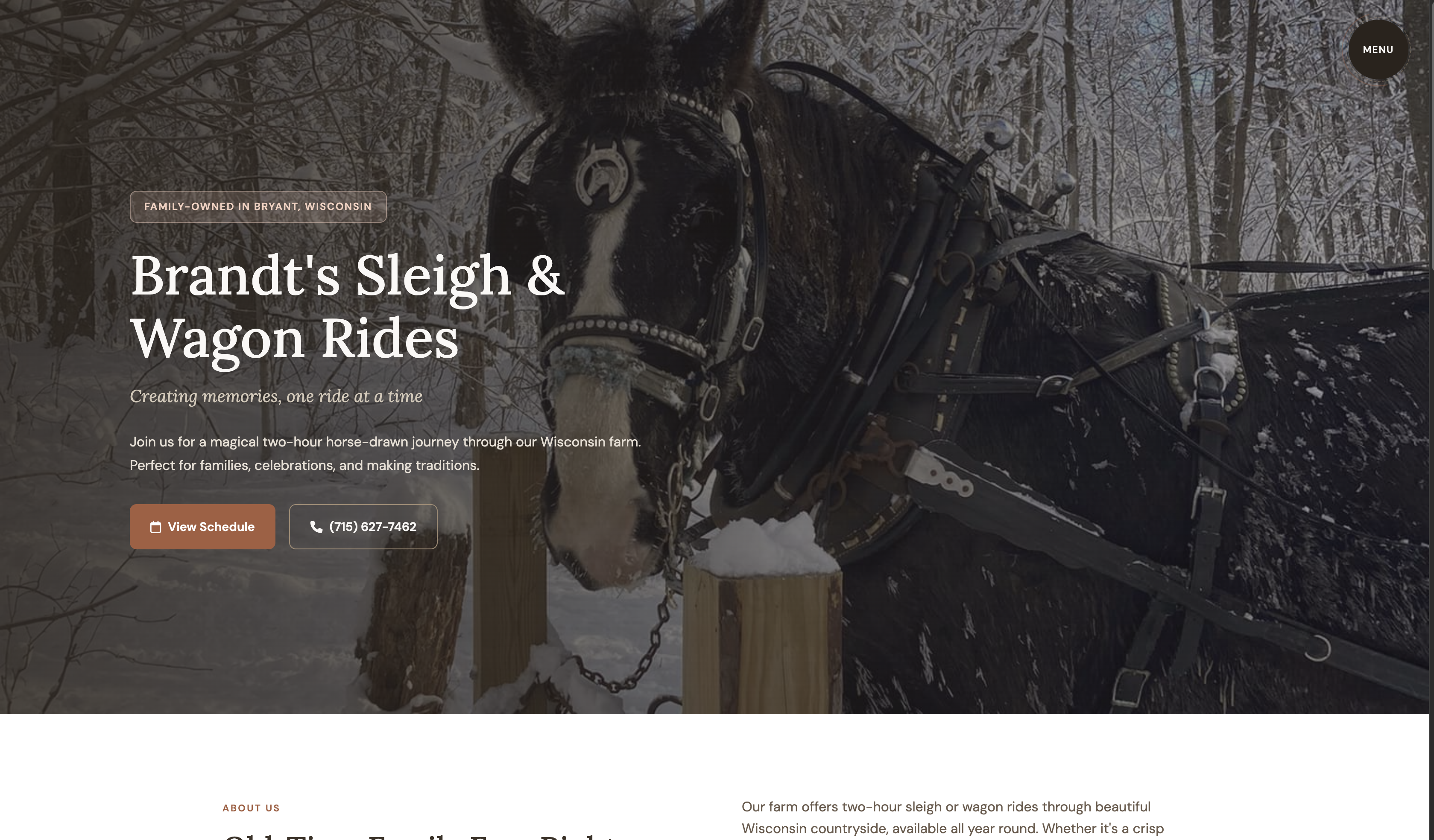 Brandt Rides - sleigh and wagon rides website design in Bryant Wisconsin