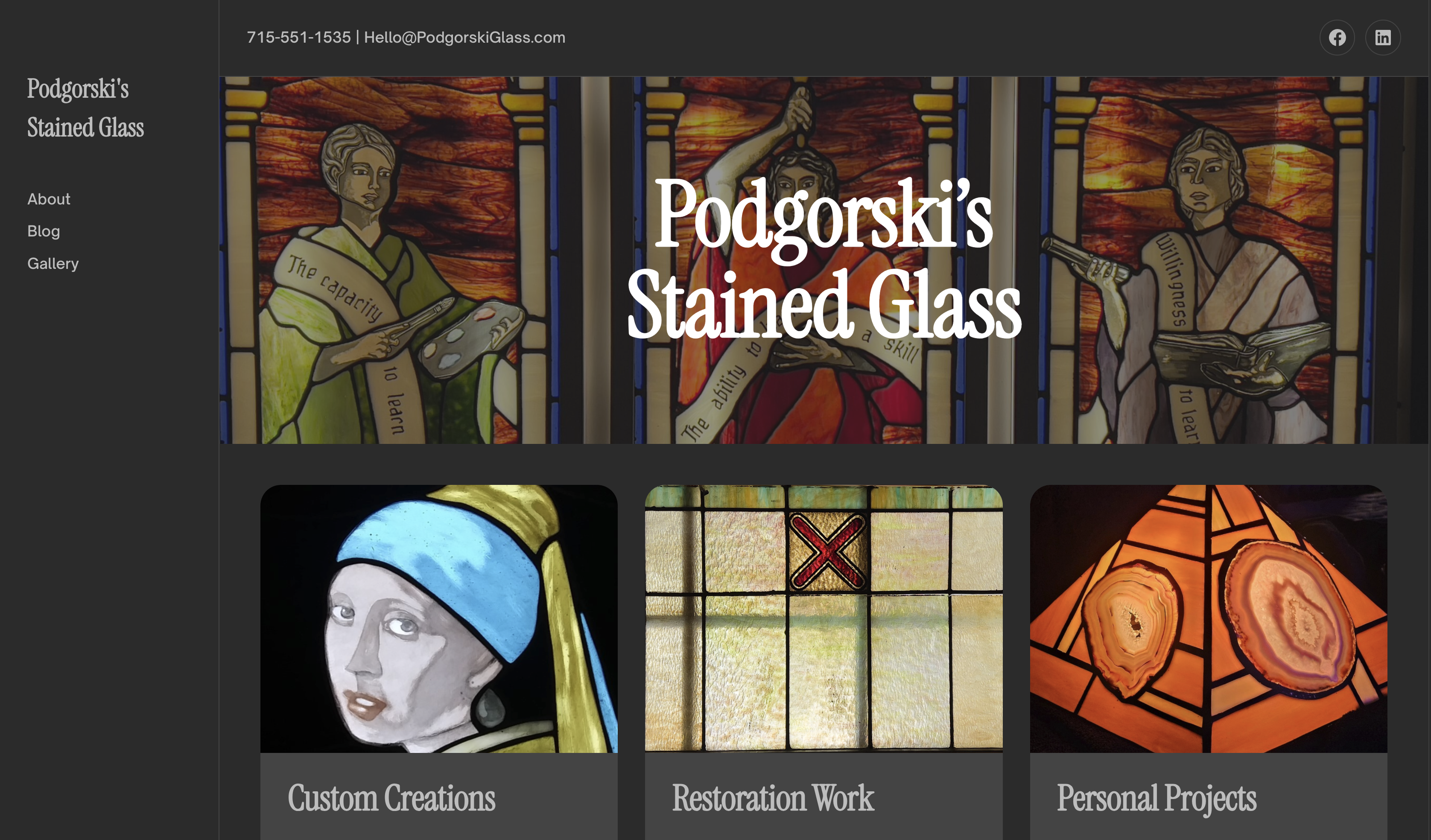 Podgorski Glass - stained glass studio website design and brand development